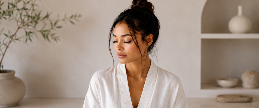 Woman with clean and separated lash extensions after her daily cleansing routine