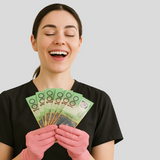 a women looking joyful holding a handful of australian money | Prolong Lash